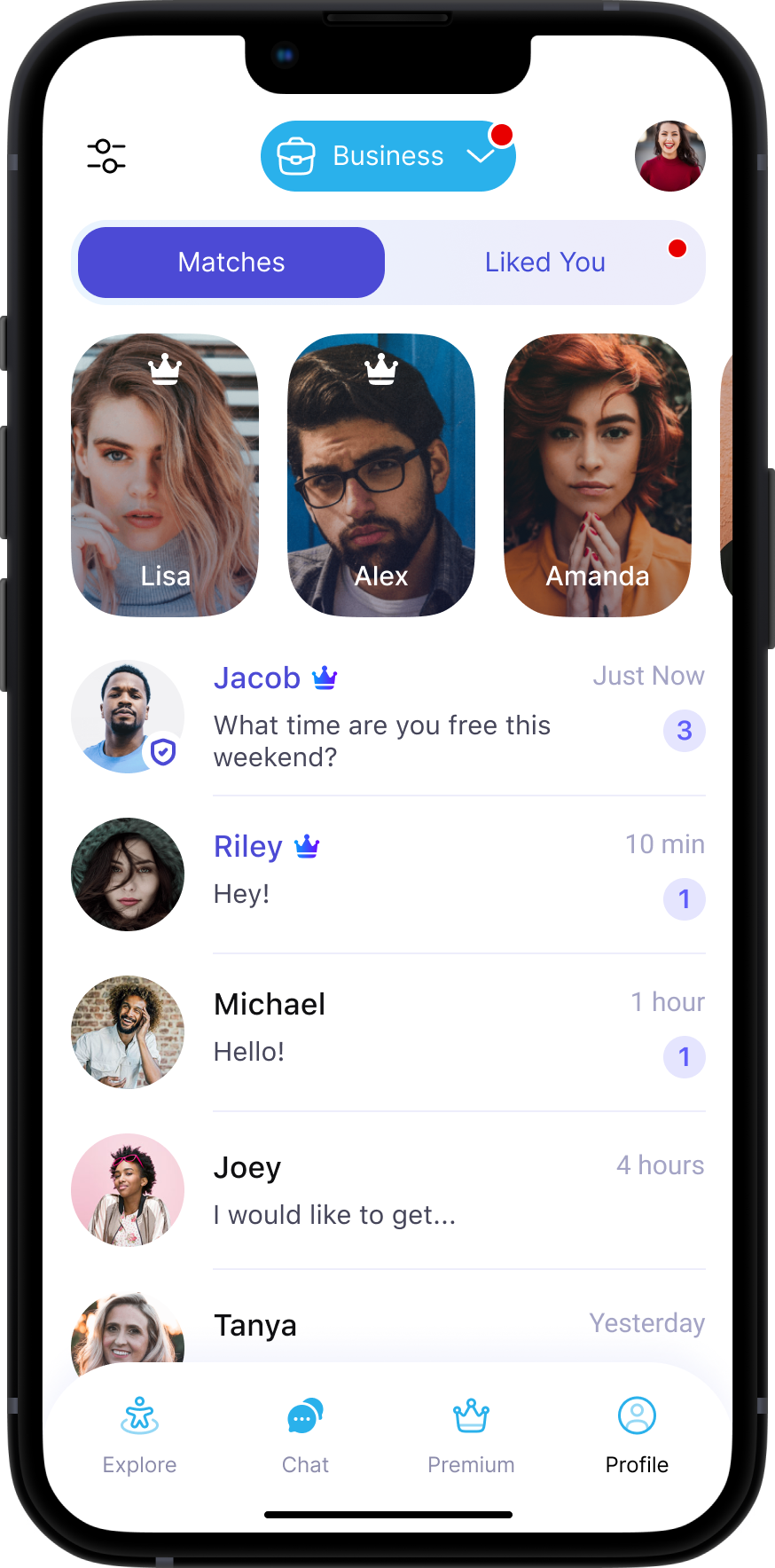 Chat screen with the Matches tab selected, showing mode context in the conversation surface