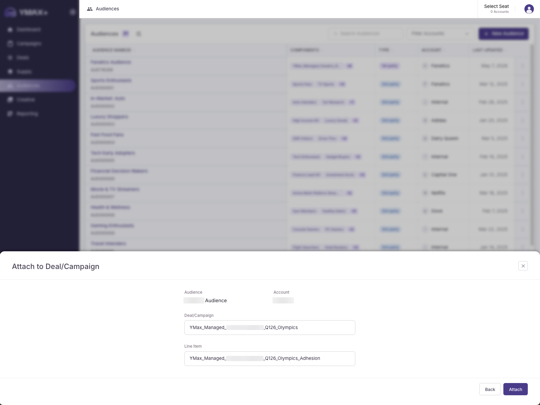 Attach to deal or campaign modal with pre-filled fields
