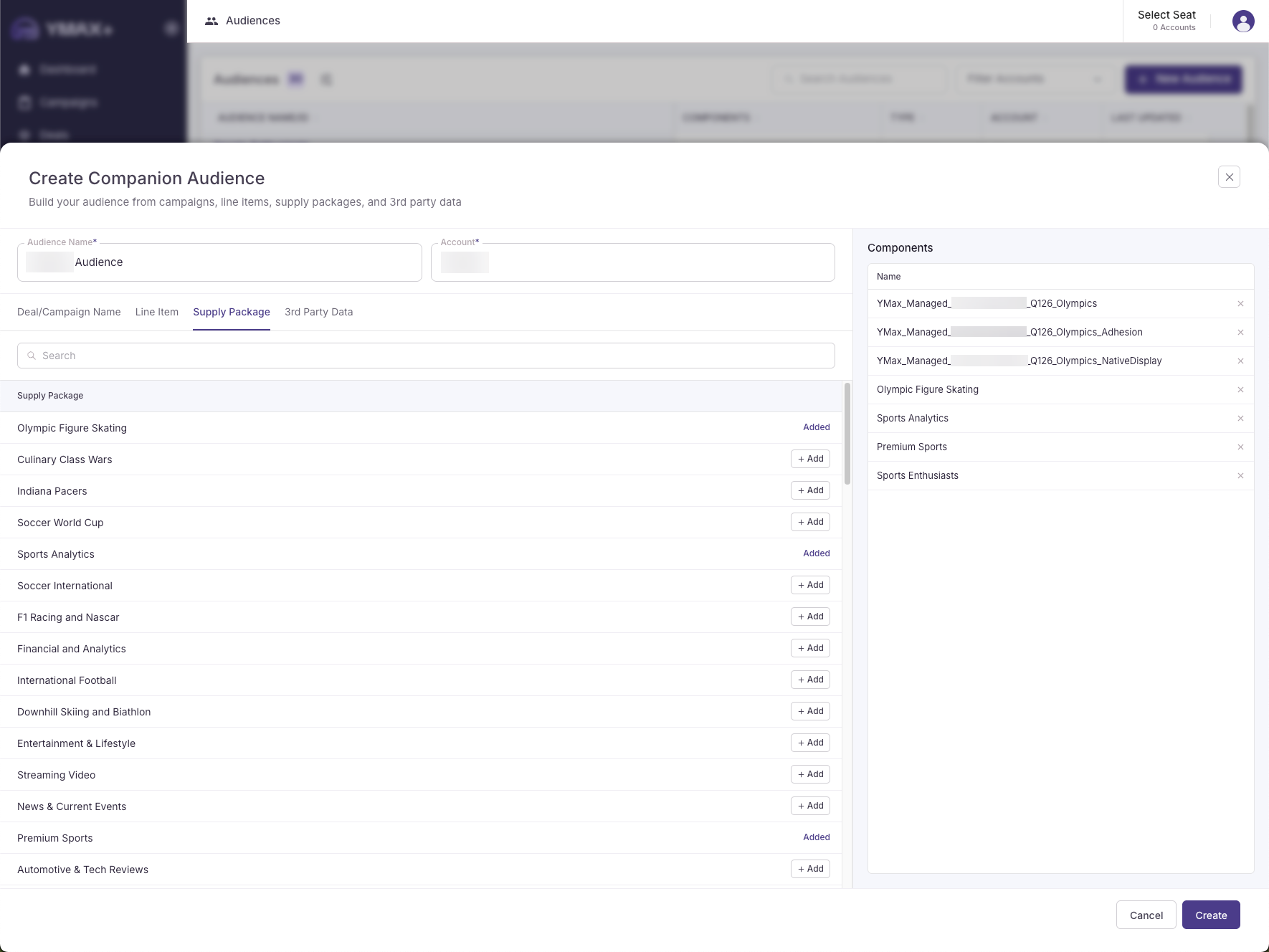 Filled Create state on desktop with selected supply packages populating the components panel